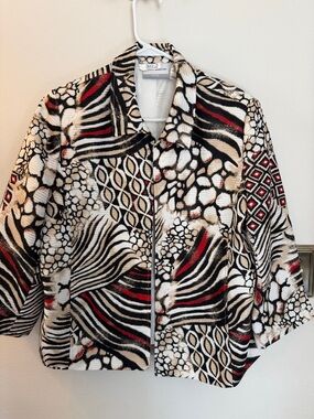 Alfred Dunner Beige Black Red Print Jacket